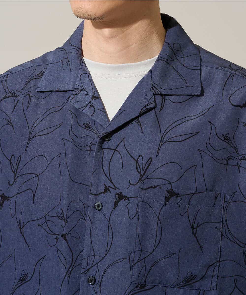 KHBGD48069 a.v.v MEN(アー・ヴェ・ヴェ) 【イージーケア/洗濯機で洗える/速乾/接触冷感/毛玉になりにくい】センガプリントゴブソテオープンカラーシャツ ブラック