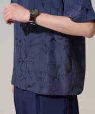 KHBGD48069 a.v.v MEN(アー・ヴェ・ヴェ) 【イージーケア/洗濯機で洗える/速乾/接触冷感/毛玉になりにくい】センガプリントゴブソテオープンカラーシャツ ブラック