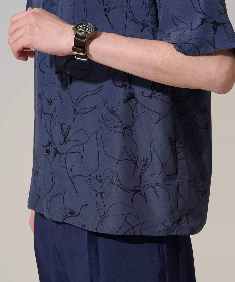 KHBGD48069 a.v.v MEN(アー・ヴェ・ヴェ) 【イージーケア/洗濯機で洗える/速乾/接触冷感/毛玉になりにくい】センガプリントゴブソテオープンカラーシャツ ブラック