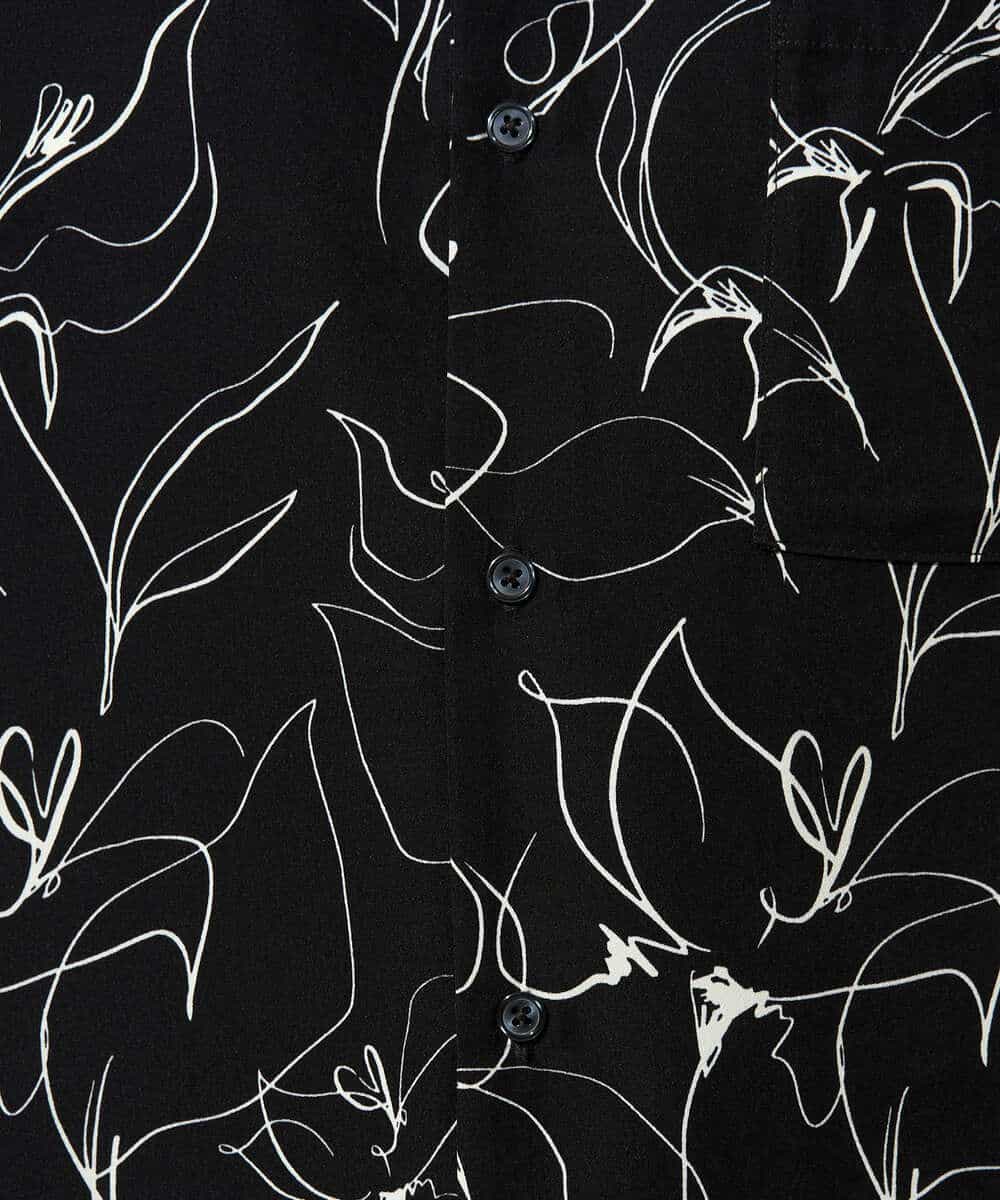 KHBGD48069 a.v.v MEN(アー・ヴェ・ヴェ) 【イージーケア/洗濯機で洗える/速乾/接触冷感/毛玉になりにくい】センガプリントゴブソテオープンカラーシャツ ブラック