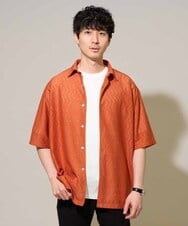 KHBGD49069 a.v.v MEN(アー・ヴェ・ヴェ) 【イージーケア/洗濯機で洗える/毛玉になりにくい】スカシウェーブゴブソデオープンカラーシャツ オレンジ