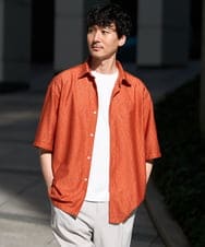 KHBGD49069 a.v.v MEN(アー・ヴェ・ヴェ) ワンランク上の印象を与えるカジュアルシャツ【イージーケア/洗濯機で洗える/毛玉になりにくい】スカシウェーブゴブソデオープンカラーシャツ オレンジ
