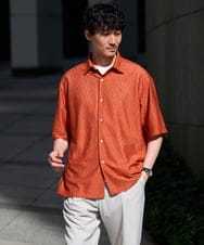 KHBGD49069 a.v.v MEN(アー・ヴェ・ヴェ) ワンランク上の印象を与えるカジュアルシャツ【イージーケア/洗濯機で洗える/毛玉になりにくい】スカシウェーブゴブソデオープンカラーシャツ オレンジ
