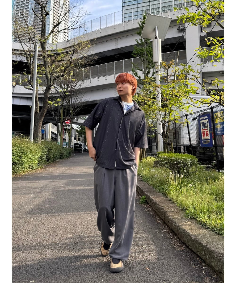 KHBGD49069 a.v.v MEN(アー・ヴェ・ヴェ) 【イージーケア/洗濯機で洗える/毛玉になりにくい】スカシウェーブゴブソデオープンカラーシャツ オレンジ