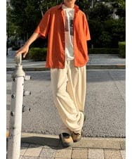 KHBGD49069 a.v.v MEN(アー・ヴェ・ヴェ) 【イージーケア/洗濯機で洗える/毛玉になりにくい】スカシウェーブゴブソデオープンカラーシャツ オレンジ