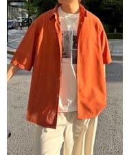 KHBGD49069 a.v.v MEN(アー・ヴェ・ヴェ) 【イージーケア/洗濯機で洗える/毛玉になりにくい】スカシウェーブゴブソデオープンカラーシャツ オレンジ