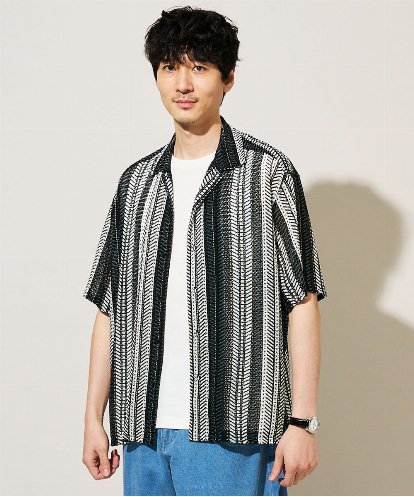 KHBGD61069 a.v.v MEN 【洗濯機で洗える】ワイドストライプゴブソデオープンカラーシャツ