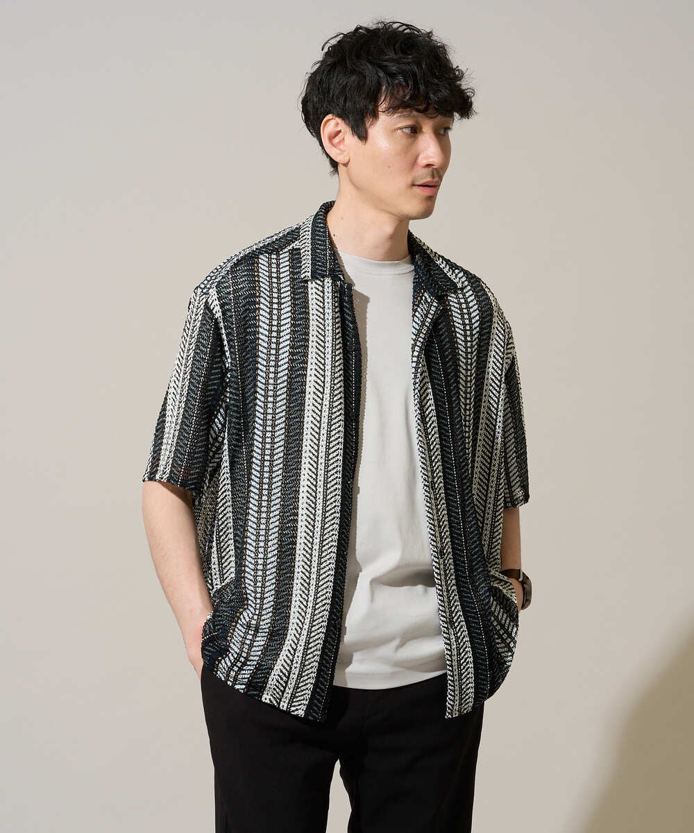 KHBGD61069 a.v.v MEN(アー・ヴェ・ヴェ) 【洗濯機で洗える】ワイドストライプゴブソデオープンカラーシャツ ダークグレー