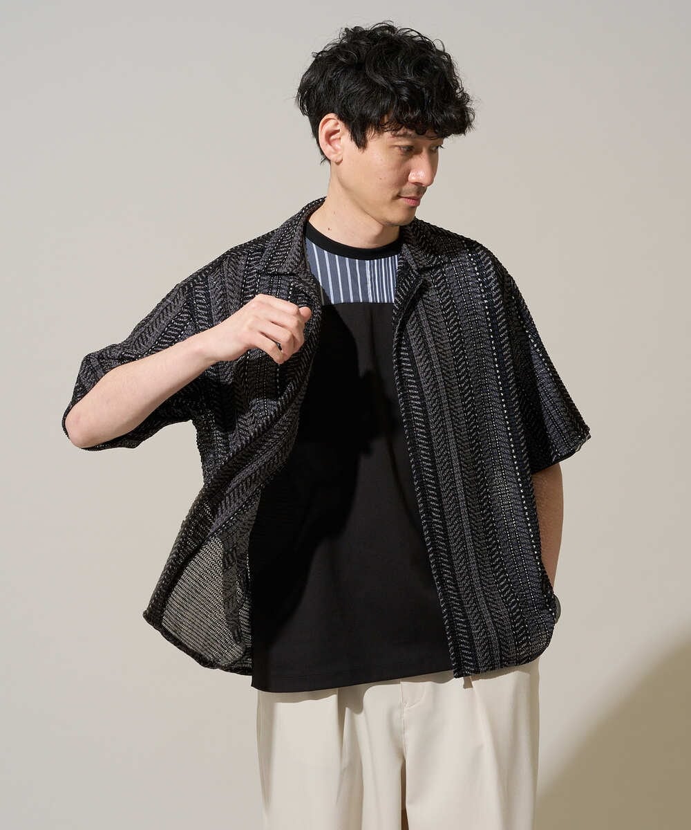 KHBGD61069 a.v.v MEN(アー・ヴェ・ヴェ) 【洗濯機で洗える】ワイドストライプゴブソデオープンカラーシャツ ダークグレー