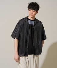 KHBGD61069 a.v.v MEN(アー・ヴェ・ヴェ) 【洗濯機で洗える】ワイドストライプゴブソデオープンカラーシャツ ダークグレー