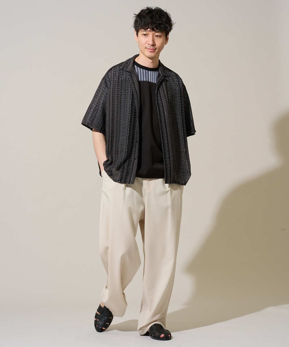 KHBGD61069 a.v.v MEN(アー・ヴェ・ヴェ) 【洗濯機で洗える】ワイドストライプゴブソデオープンカラーシャツ ダークグレー