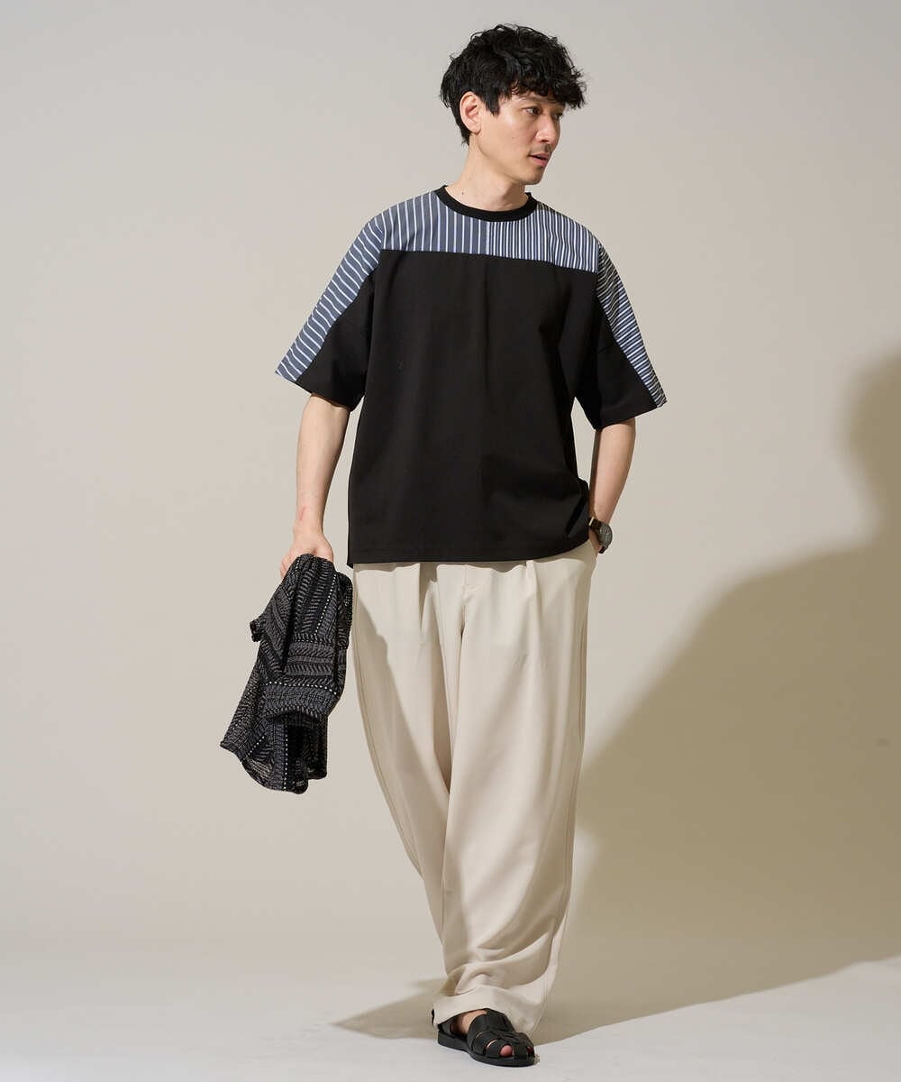 KHBGD61069 a.v.v MEN(アー・ヴェ・ヴェ) 【洗濯機で洗える】ワイドストライプゴブソデオープンカラーシャツ ダークグレー