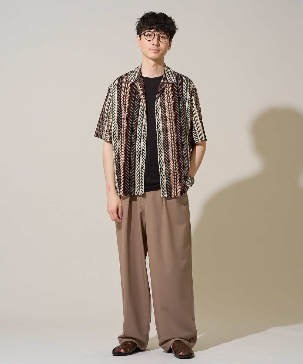 KHBGD61069 a.v.v MEN(アー・ヴェ・ヴェ) 【洗濯機で洗える】ワイドストライプゴブソデオープンカラーシャツ ダークグレー