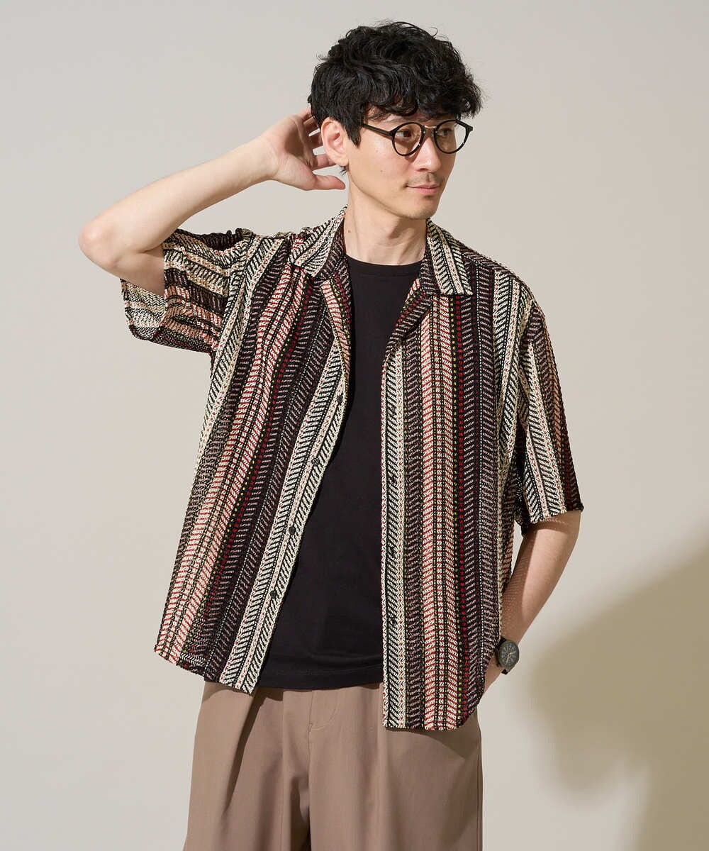 KHBGD61069 a.v.v MEN(アー・ヴェ・ヴェ) 【洗濯機で洗える】ワイドストライプゴブソデオープンカラーシャツ ダークグレー