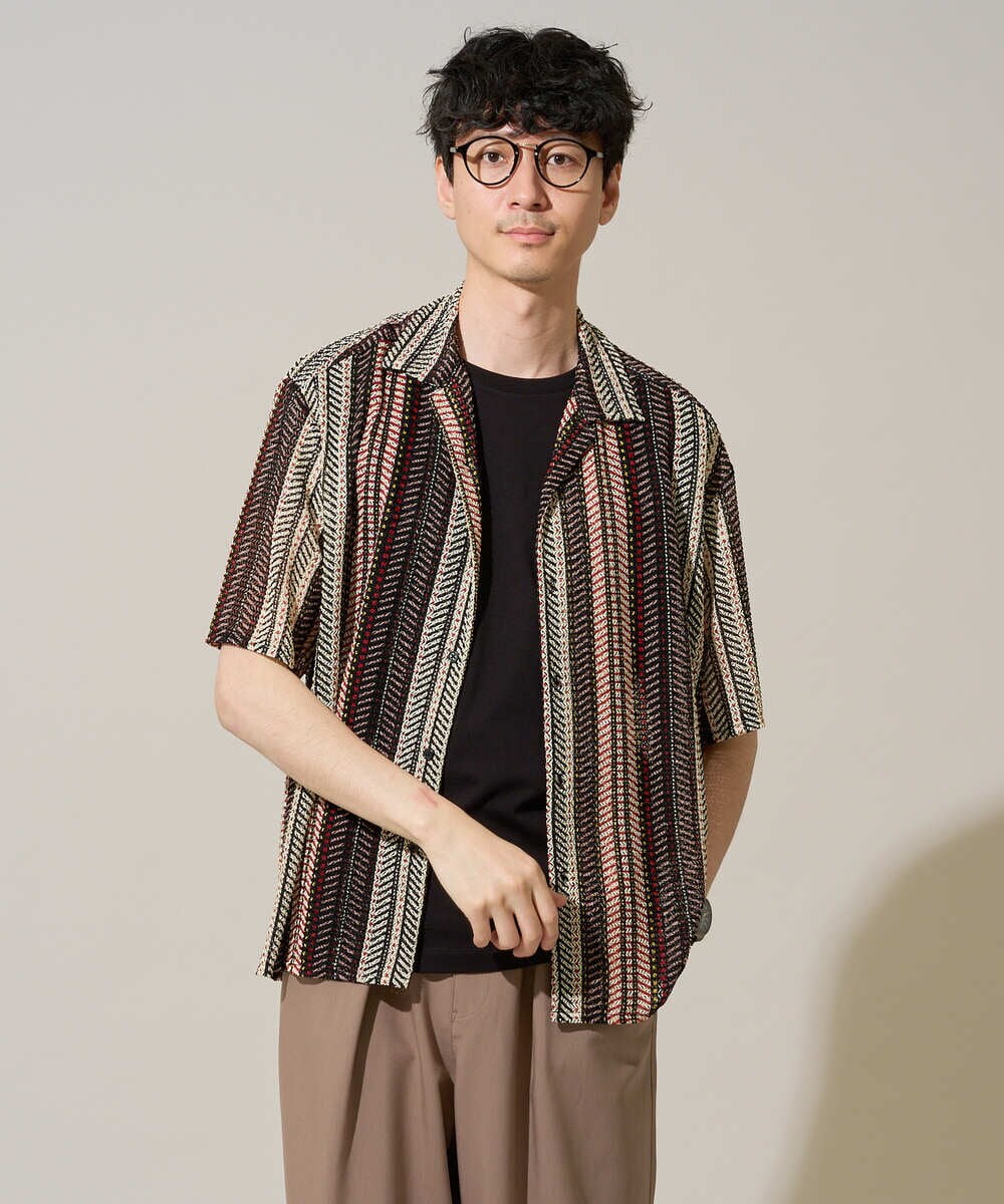 KHBGD61069 a.v.v MEN(アー・ヴェ・ヴェ) 【洗濯機で洗える】ワイドストライプゴブソデオープンカラーシャツ ダークグレー