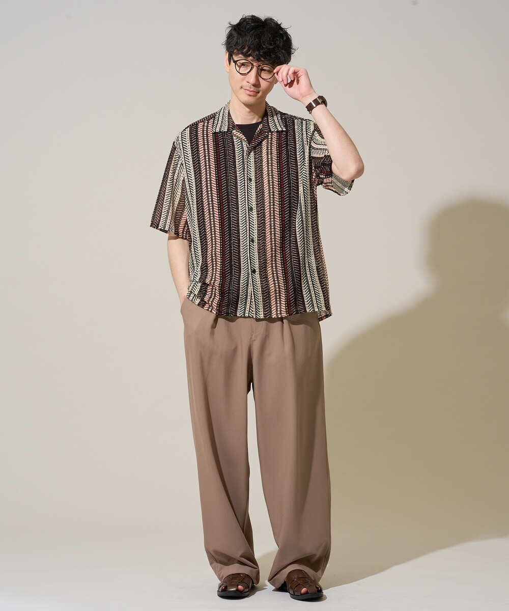 KHBGD61069 a.v.v MEN(アー・ヴェ・ヴェ) 【洗濯機で洗える】ワイドストライプゴブソデオープンカラーシャツ ダークグレー