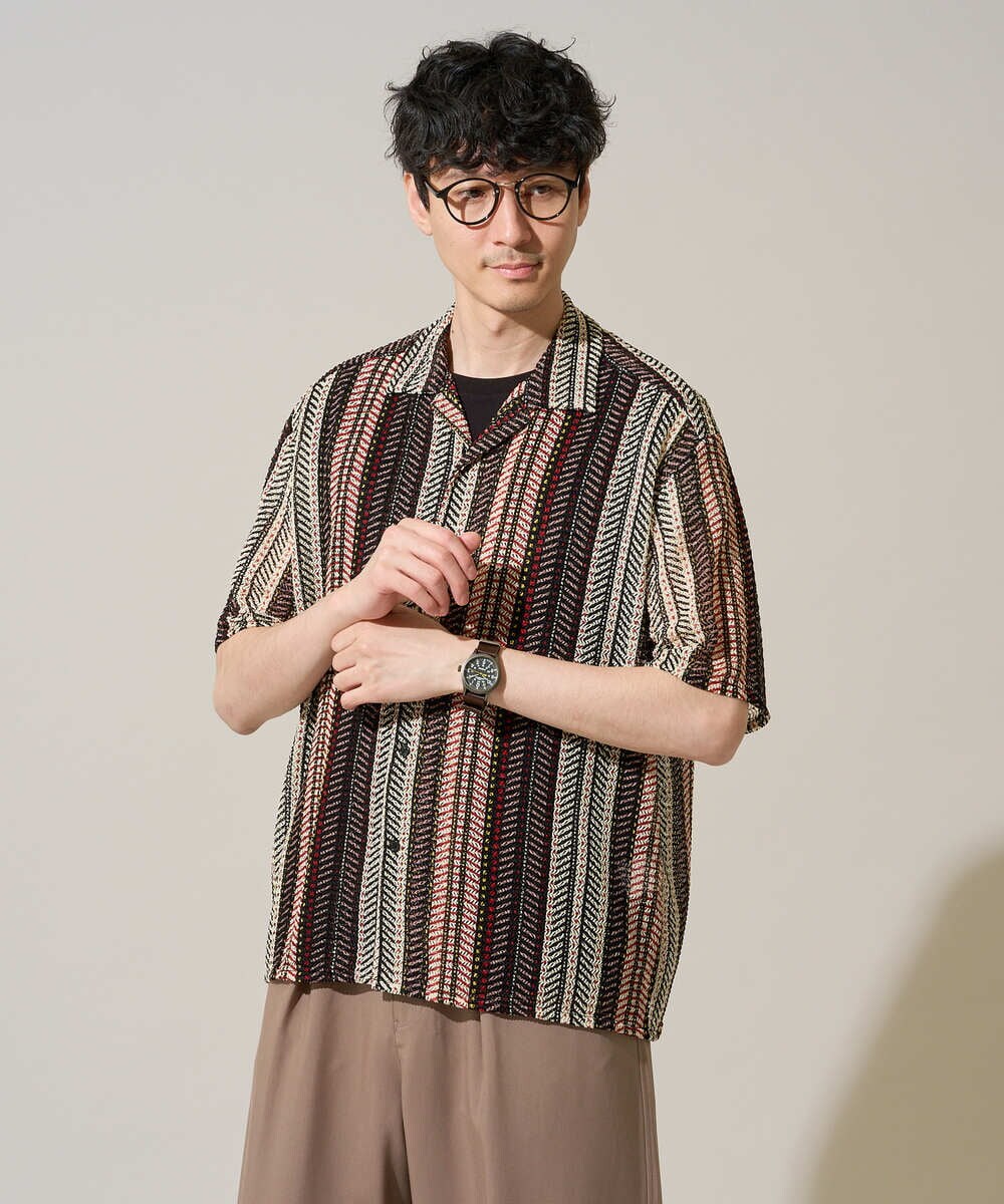 KHBGD61069 a.v.v MEN(アー・ヴェ・ヴェ) 【洗濯機で洗える】ワイドストライプゴブソデオープンカラーシャツ ダークグレー