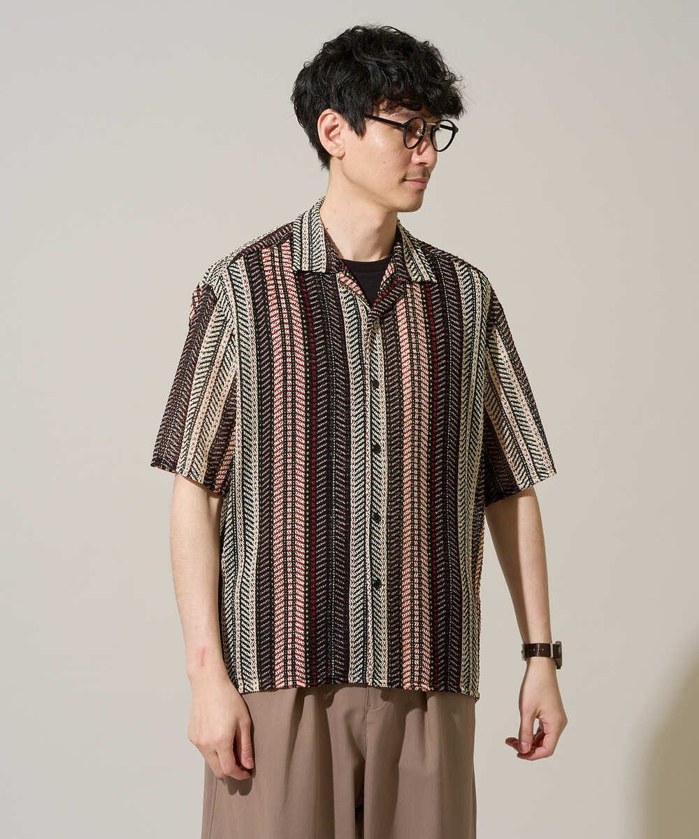 KHBGD61069 a.v.v MEN(アー・ヴェ・ヴェ) 【洗濯機で洗える】ワイドストライプゴブソデオープンカラーシャツ ダークグレー