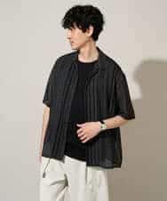 KHBGD61069 a.v.v MEN(アー・ヴェ・ヴェ) 【洗濯機で洗える】ワイドストライプゴブソデオープンカラーシャツ ダークグレー