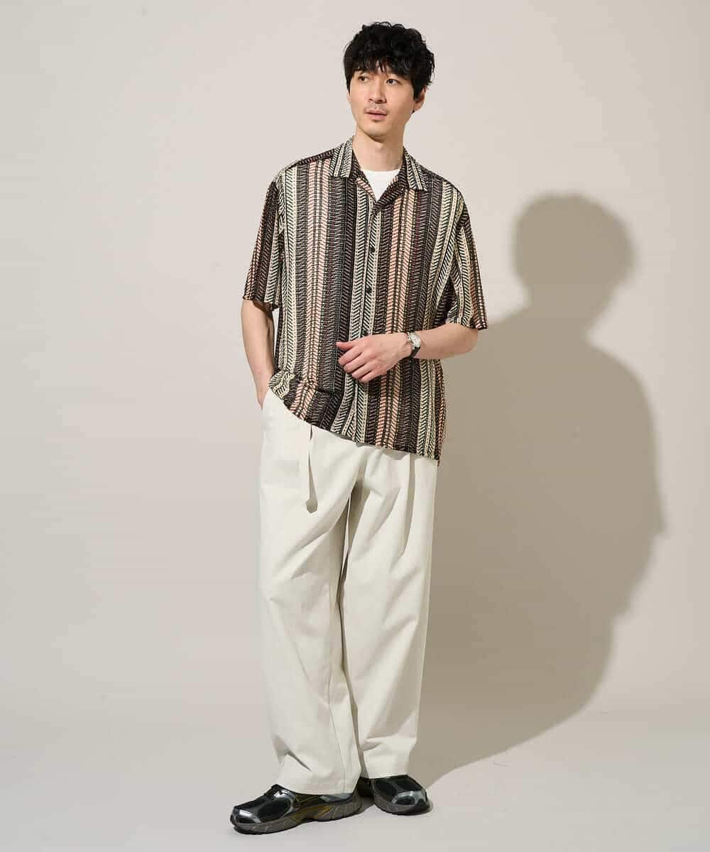 KHBGD61069 a.v.v MEN(アー・ヴェ・ヴェ) 【洗濯機で洗える】ワイドストライプゴブソデオープンカラーシャツ ダークグレー