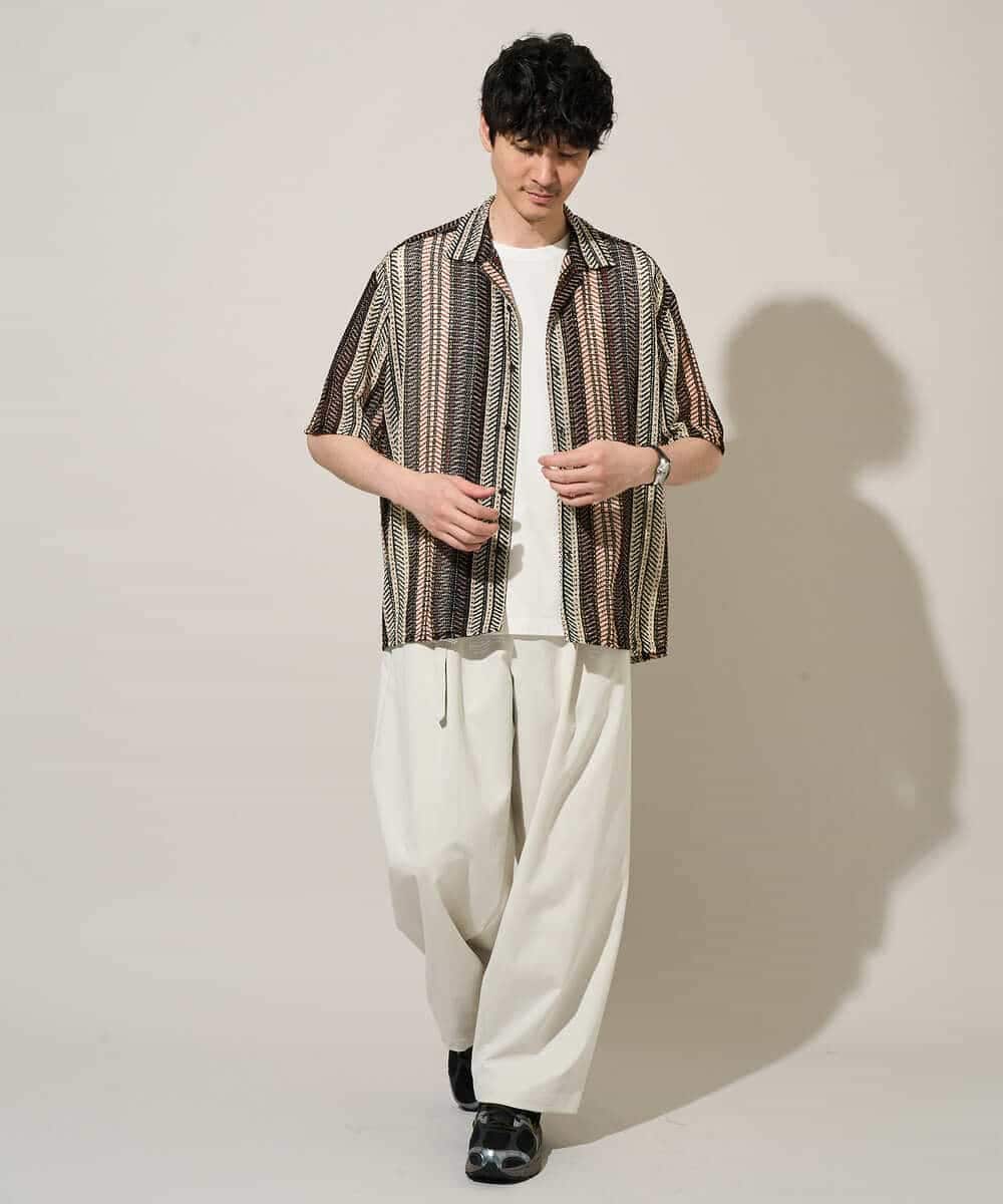 KHBGD61069 a.v.v MEN(アー・ヴェ・ヴェ) 【洗濯機で洗える】ワイドストライプゴブソデオープンカラーシャツ ダークグレー