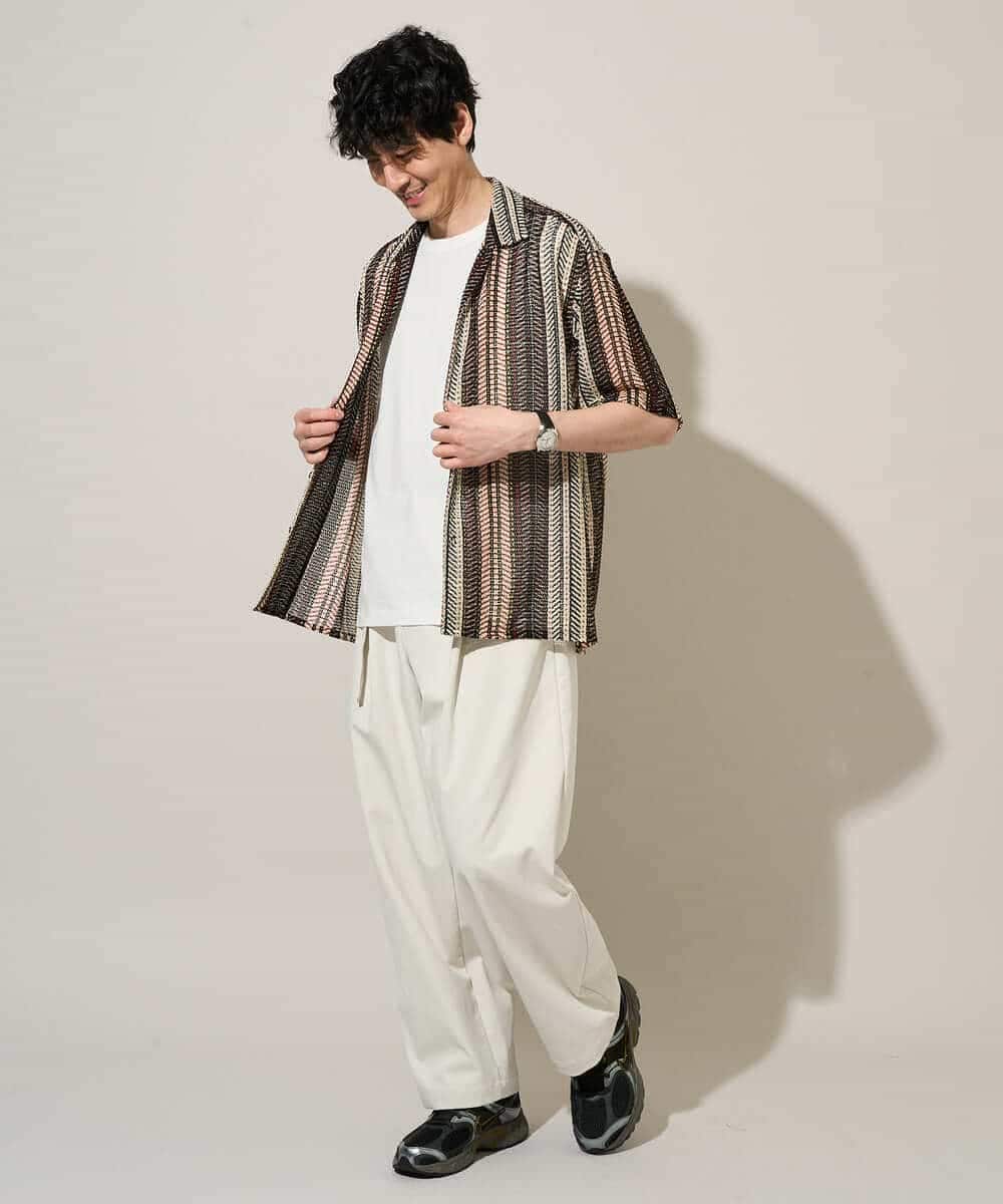 KHBGD61069 a.v.v MEN(アー・ヴェ・ヴェ) 【洗濯機で洗える】ワイドストライプゴブソデオープンカラーシャツ ダークグレー