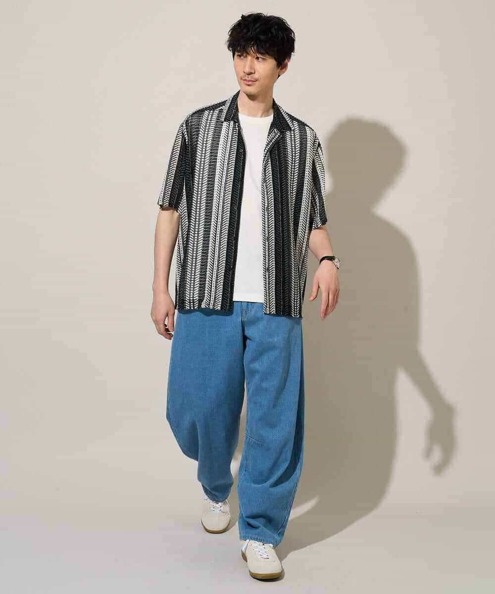 KHBGD61069 a.v.v MEN(アー・ヴェ・ヴェ) 【洗濯機で洗える】ワイドストライプゴブソデオープンカラーシャツ ダークグレー