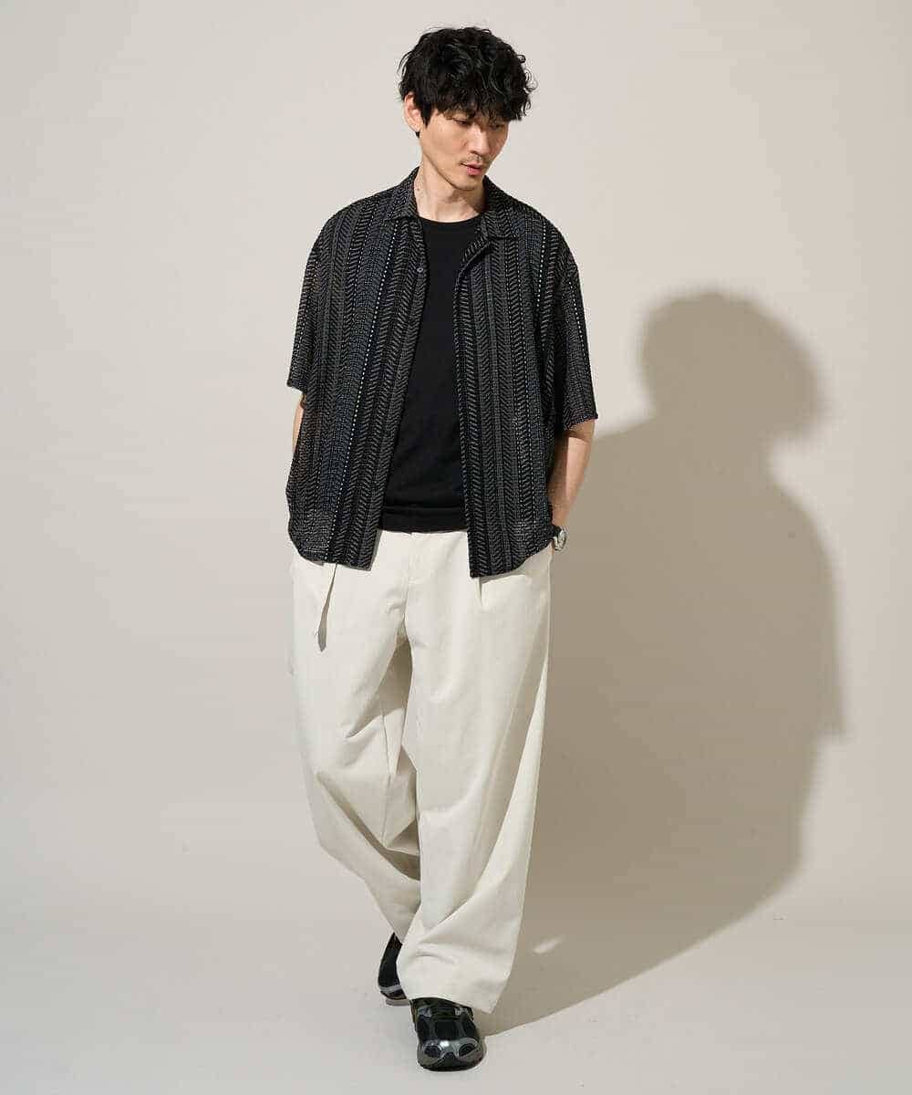 KHBGD61069 a.v.v MEN(アー・ヴェ・ヴェ) 【洗濯機で洗える】ワイドストライプゴブソデオープンカラーシャツ ダークグレー