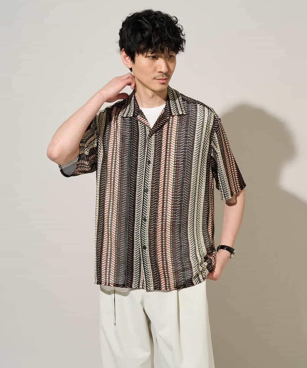 KHBGD61069 a.v.v MEN(アー・ヴェ・ヴェ) 【洗濯機で洗える】ワイドストライプゴブソデオープンカラーシャツ ダークグレー