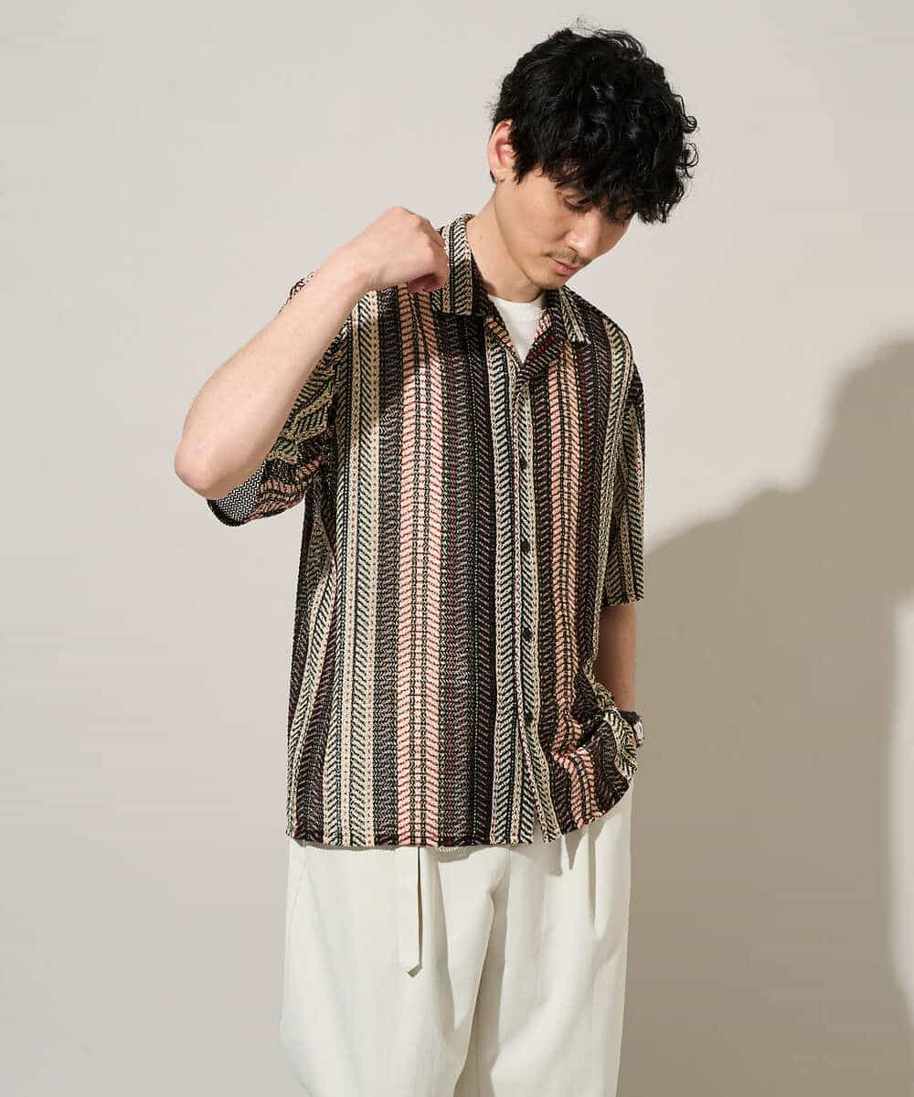 KHBGD61069 a.v.v MEN(アー・ヴェ・ヴェ) 【洗濯機で洗える】ワイドストライプゴブソデオープンカラーシャツ ダークグレー