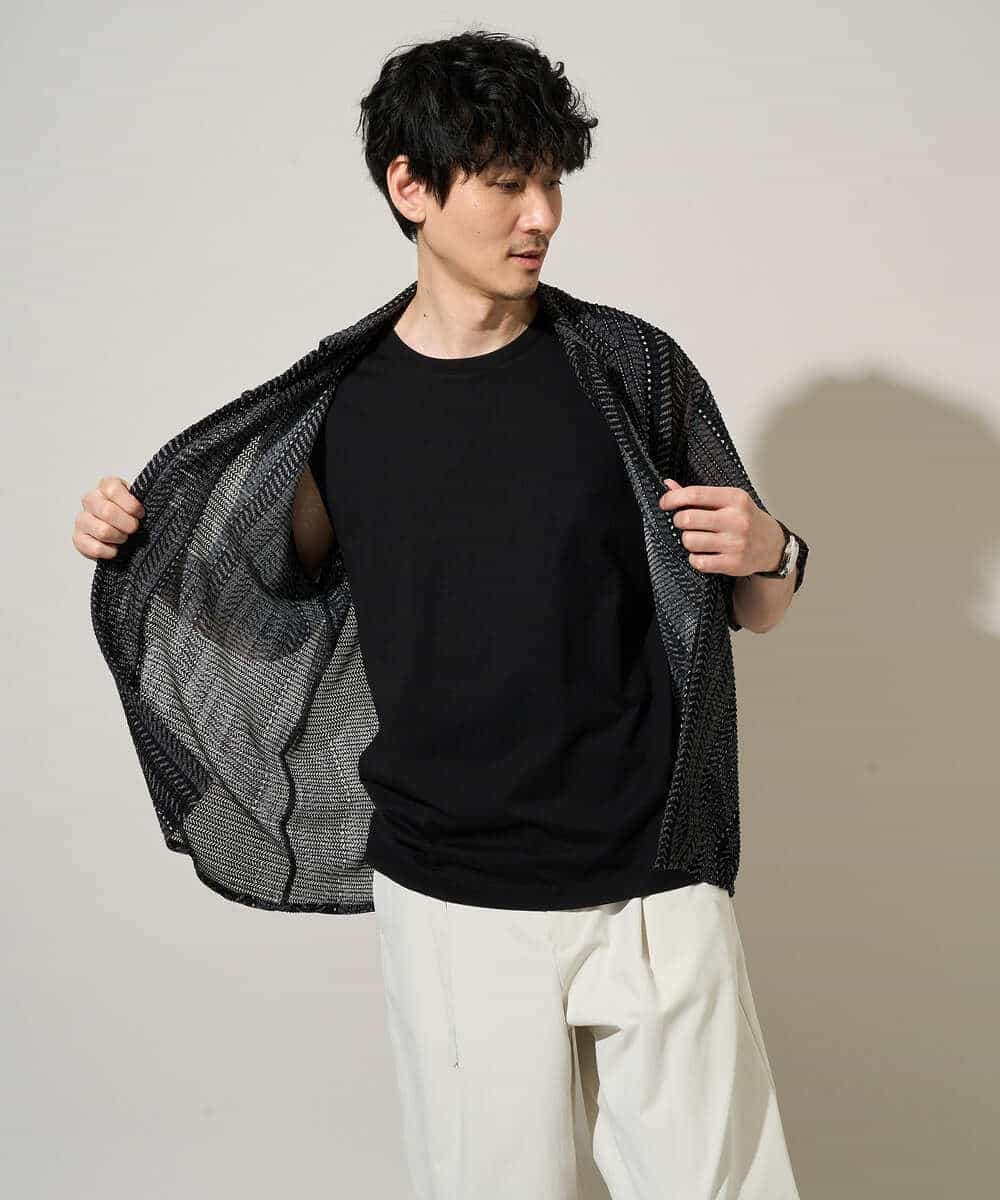 KHBGD61069 a.v.v MEN(アー・ヴェ・ヴェ) 【洗濯機で洗える】ワイドストライプゴブソデオープンカラーシャツ ダークグレー