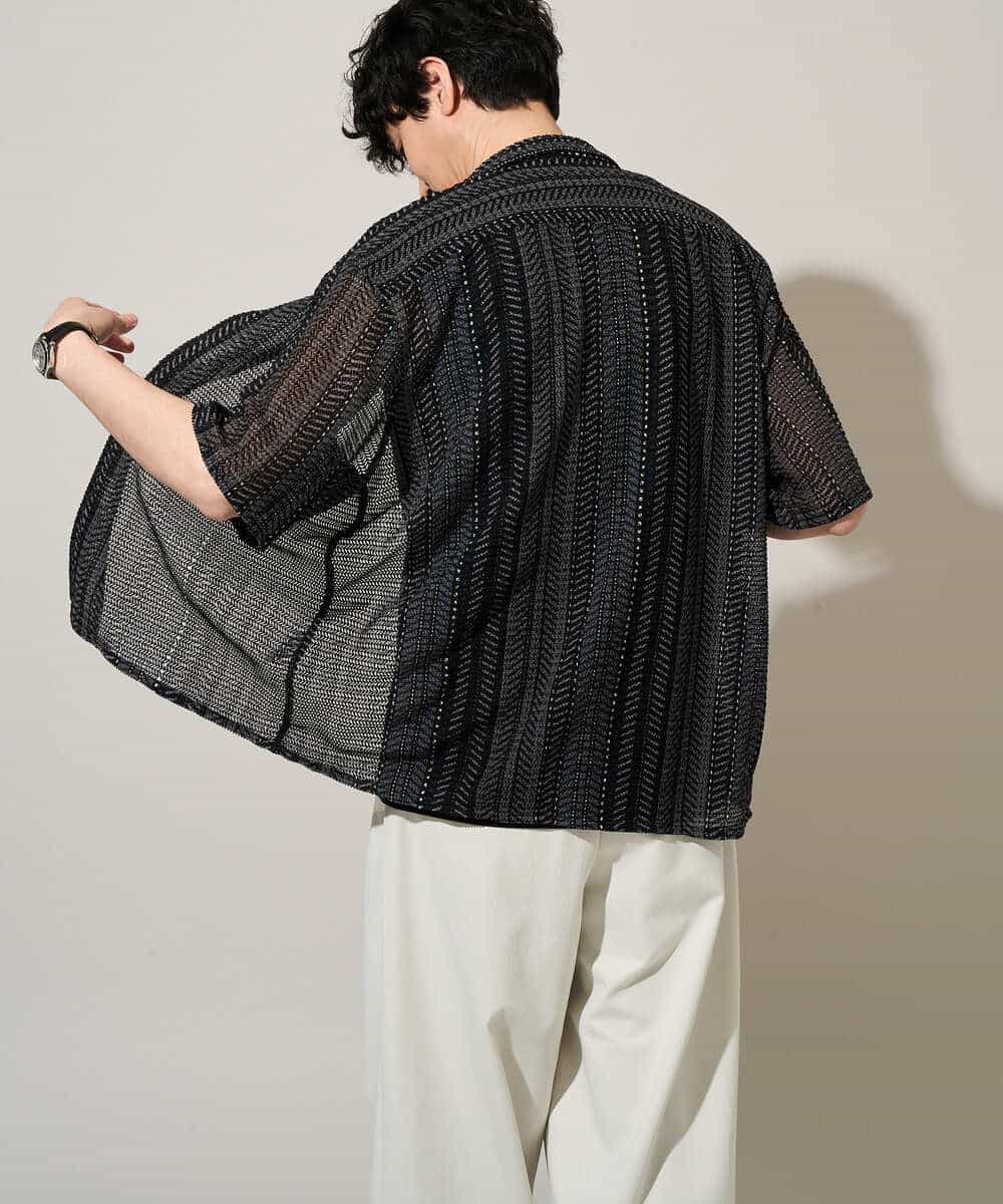 KHBGD61069 a.v.v MEN(アー・ヴェ・ヴェ) 【洗濯機で洗える】ワイドストライプゴブソデオープンカラーシャツ ダークグレー