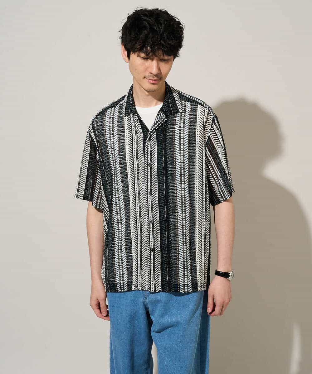 KHBGD61069 a.v.v MEN(アー・ヴェ・ヴェ) 【洗濯機で洗える】ワイドストライプゴブソデオープンカラーシャツ ダークグレー