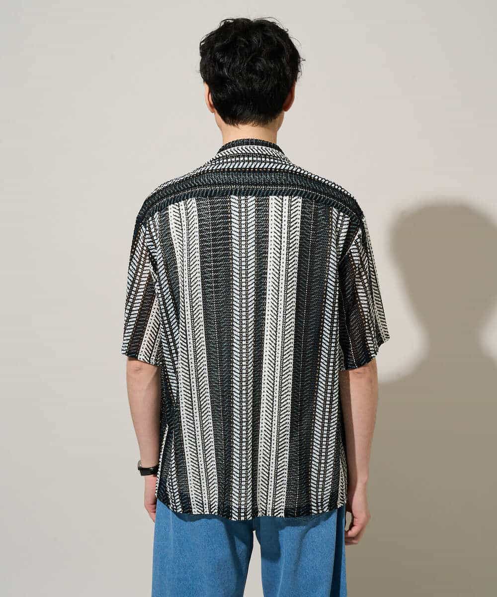 KHBGD61069 a.v.v MEN(アー・ヴェ・ヴェ) 【洗濯機で洗える】ワイドストライプゴブソデオープンカラーシャツ ダークグレー