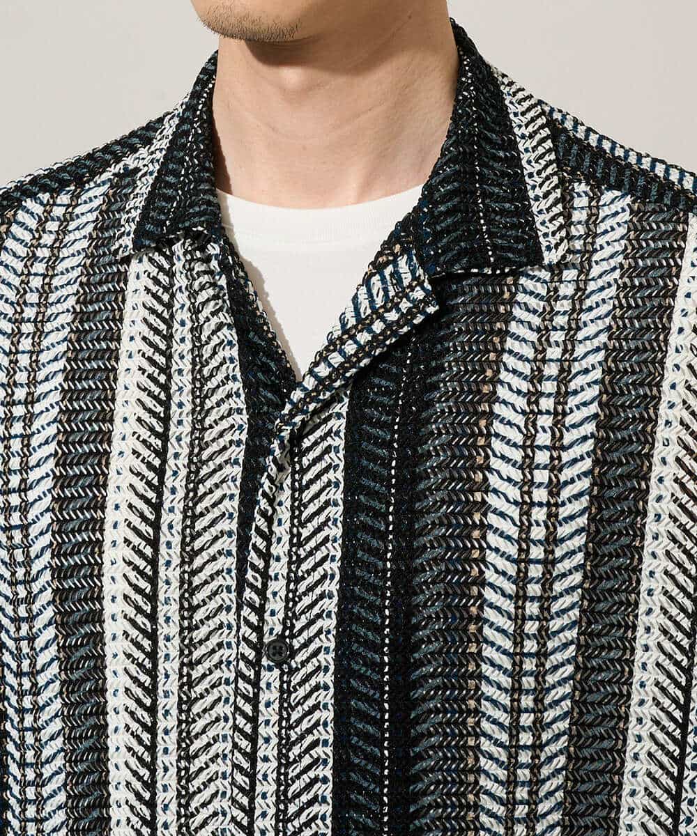 KHBGD61069 a.v.v MEN(アー・ヴェ・ヴェ) 【洗濯機で洗える】ワイドストライプゴブソデオープンカラーシャツ ダークグレー