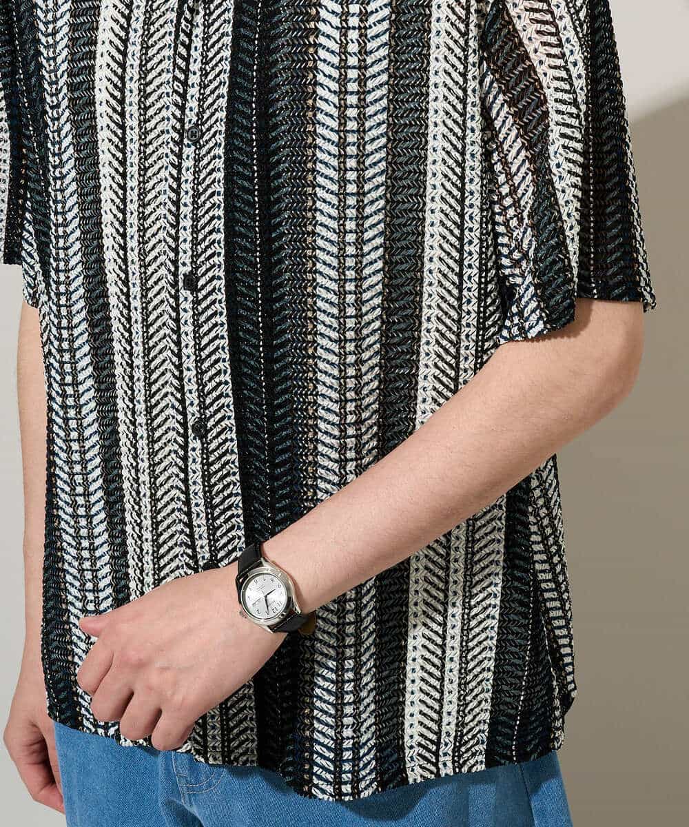 KHBGD61069 a.v.v MEN(アー・ヴェ・ヴェ) 【洗濯機で洗える】ワイドストライプゴブソデオープンカラーシャツ ダークグレー