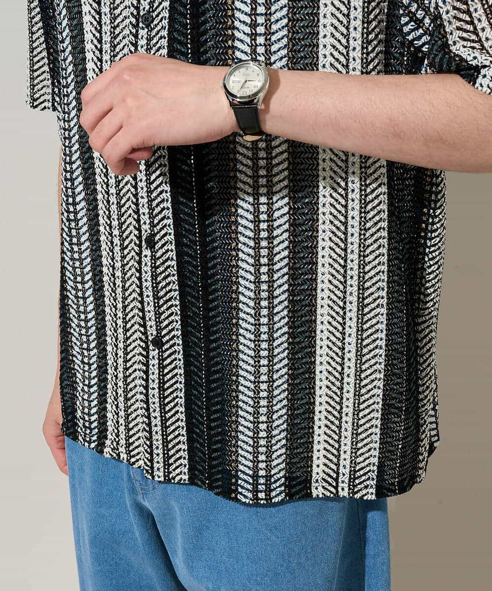 KHBGD61069 a.v.v MEN(アー・ヴェ・ヴェ) 【洗濯機で洗える】ワイドストライプゴブソデオープンカラーシャツ ダークグレー