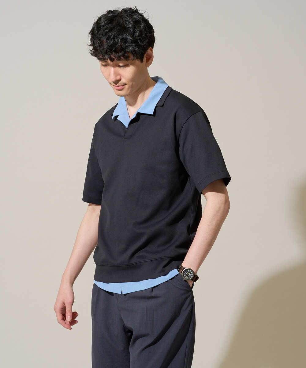 KHBGD78049 a.v.v MEN(アー・ヴェ・ヴェ) 【雑誌MonoMax5月号掲載】リライト　オープンカラーシャツ【イージーケア/洗濯機で洗える/接触冷感/吸水速乾/UVカット/ストレッチ】 ダークグレー