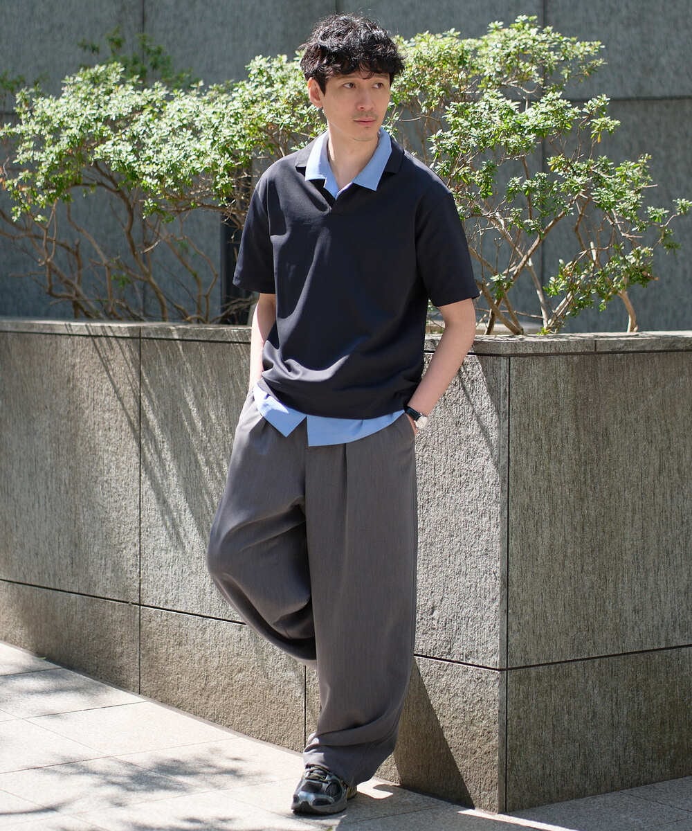 KHBGD78049 a.v.v MEN(アー・ヴェ・ヴェ) 【雑誌MonoMax5月号掲載】リライト　オープンカラーシャツ【イージーケア/洗濯機で洗える/接触冷感/吸水速乾/UVカット/ストレッチ】 ダークグレー