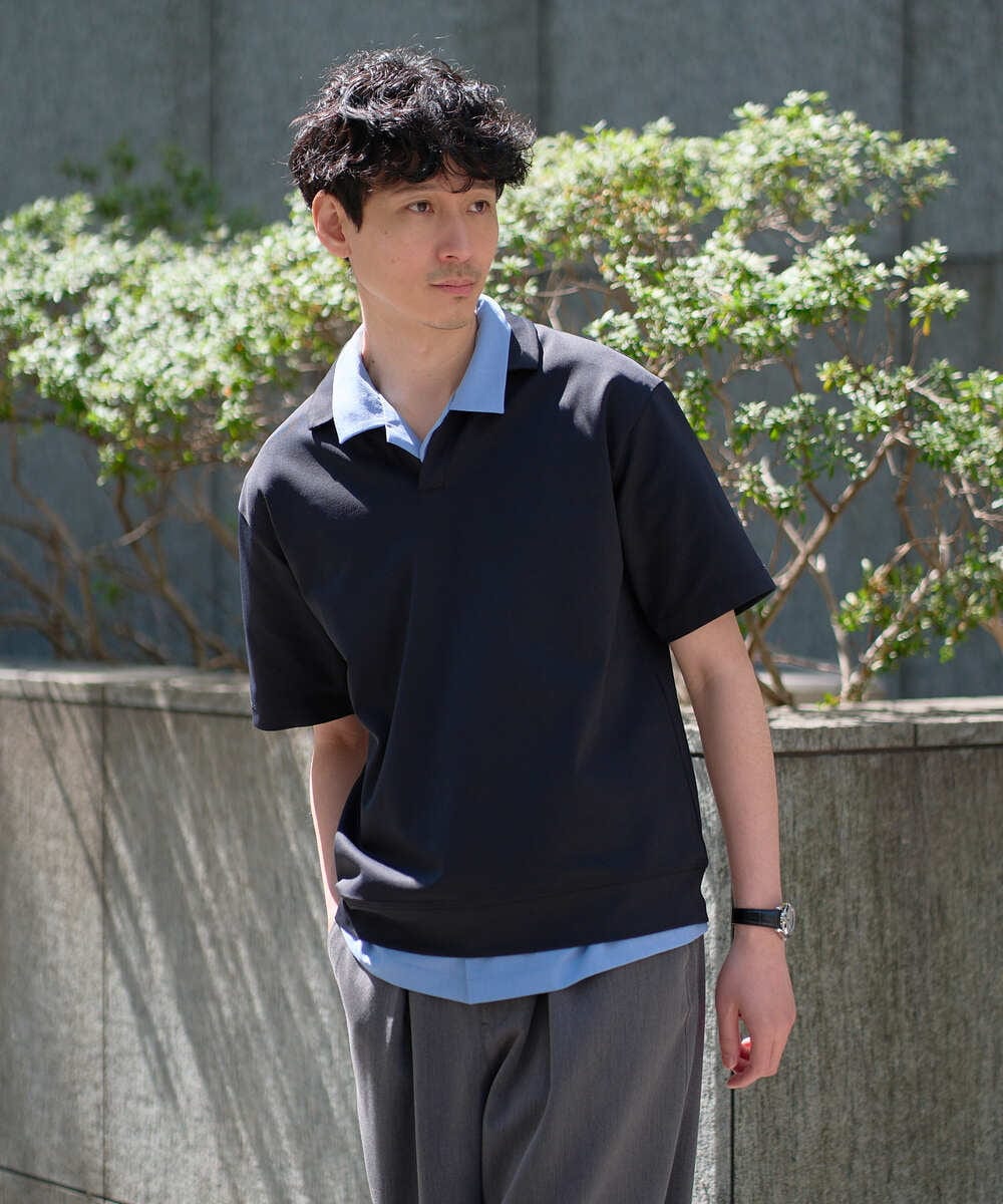 KHBGD78049 a.v.v MEN(アー・ヴェ・ヴェ) 【雑誌MonoMax5月号掲載】リライト　オープンカラーシャツ【イージーケア/洗濯機で洗える/接触冷感/吸水速乾/UVカット/ストレッチ】 ダークグレー