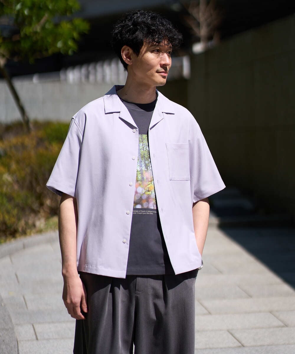 KHBGD78049 a.v.v MEN(アー・ヴェ・ヴェ) 【雑誌MonoMax5月号掲載】リライト　オープンカラーシャツ【イージーケア/洗濯機で洗える/接触冷感/吸水速乾/UVカット/ストレッチ】 ダークグレー