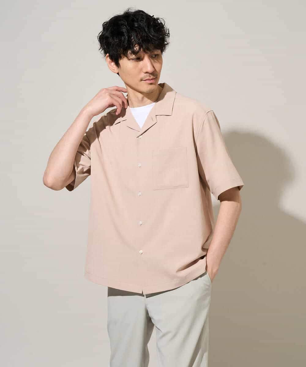 KHBGD78049 a.v.v MEN(アー・ヴェ・ヴェ) 【雑誌MonoMax5月号掲載】リライト　オープンカラーシャツ【イージーケア/洗濯機で洗える/接触冷感/吸水速乾/UVカット/ストレッチ】 ピンク