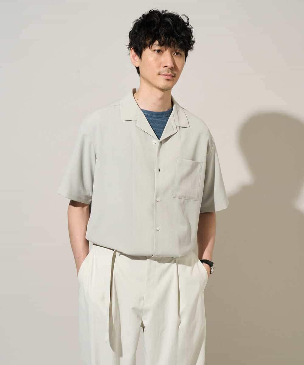 KHBGD78049 a.v.v MEN(アー・ヴェ・ヴェ) 【雑誌MonoMax5月号掲載】リライト　オープンカラーシャツ【イージーケア/洗濯機で洗える/接触冷感/吸水速乾/UVカット/ストレッチ】 ライトグレー
