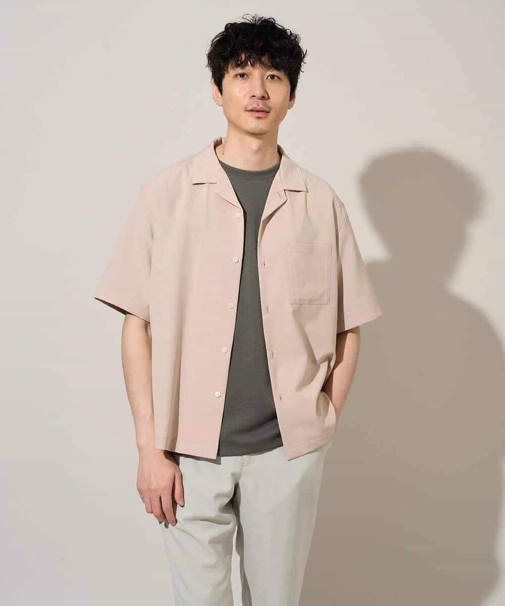 KHBGD78049 a.v.v MEN(アー・ヴェ・ヴェ) 【雑誌MonoMax5月号掲載】リライト　オープンカラーシャツ【イージーケア/洗濯機で洗える/接触冷感/吸水速乾/UVカット/ストレッチ】 ダークグレー