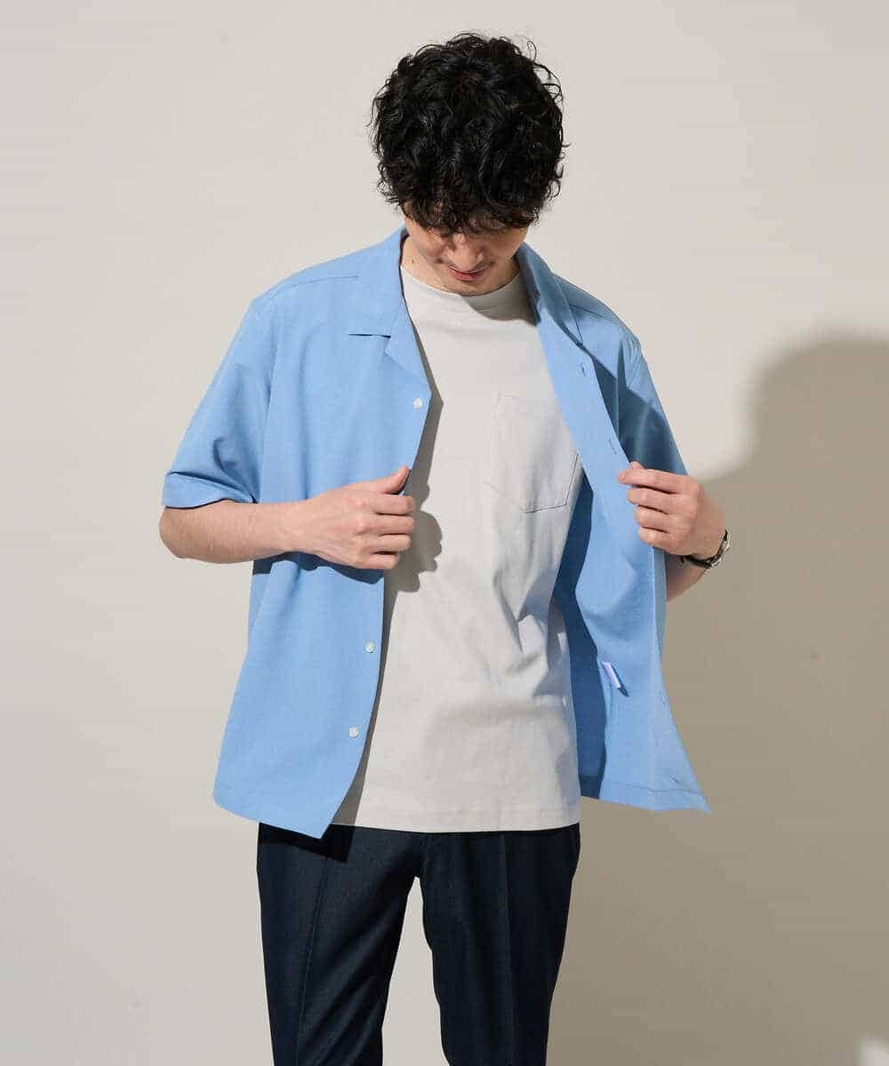 KHBGD78049 a.v.v MEN(アー・ヴェ・ヴェ) 【雑誌MonoMax5月号掲載】リライト　オープンカラーシャツ【イージーケア/洗濯機で洗える/接触冷感/吸水速乾/UVカット/ストレッチ】 ダークグレー