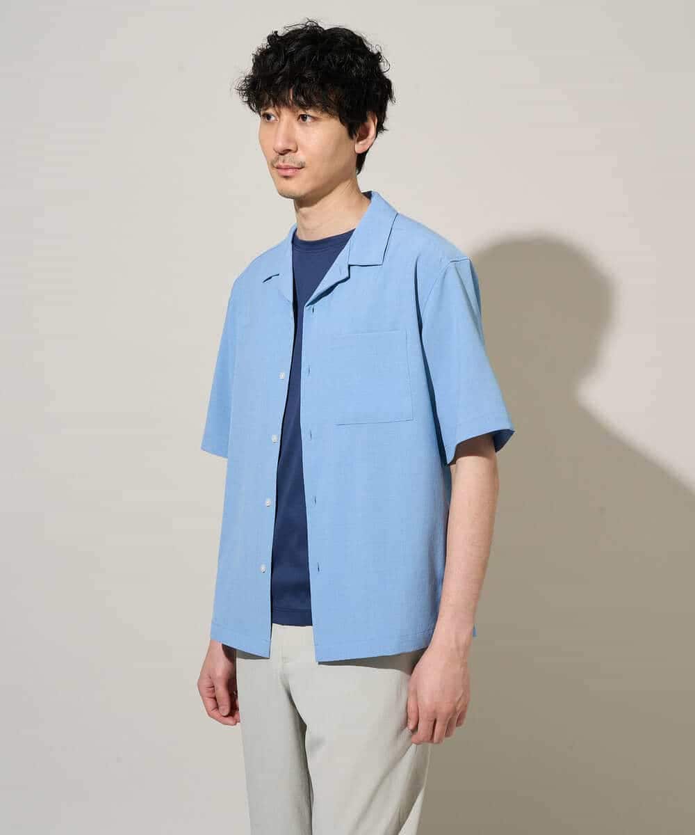 KHBGD78049 a.v.v MEN(アー・ヴェ・ヴェ) 【雑誌MonoMax5月号掲載】リライト　オープンカラーシャツ【イージーケア/洗濯機で洗える/接触冷感/吸水速乾/UVカット/ストレッチ】 ダークグレー