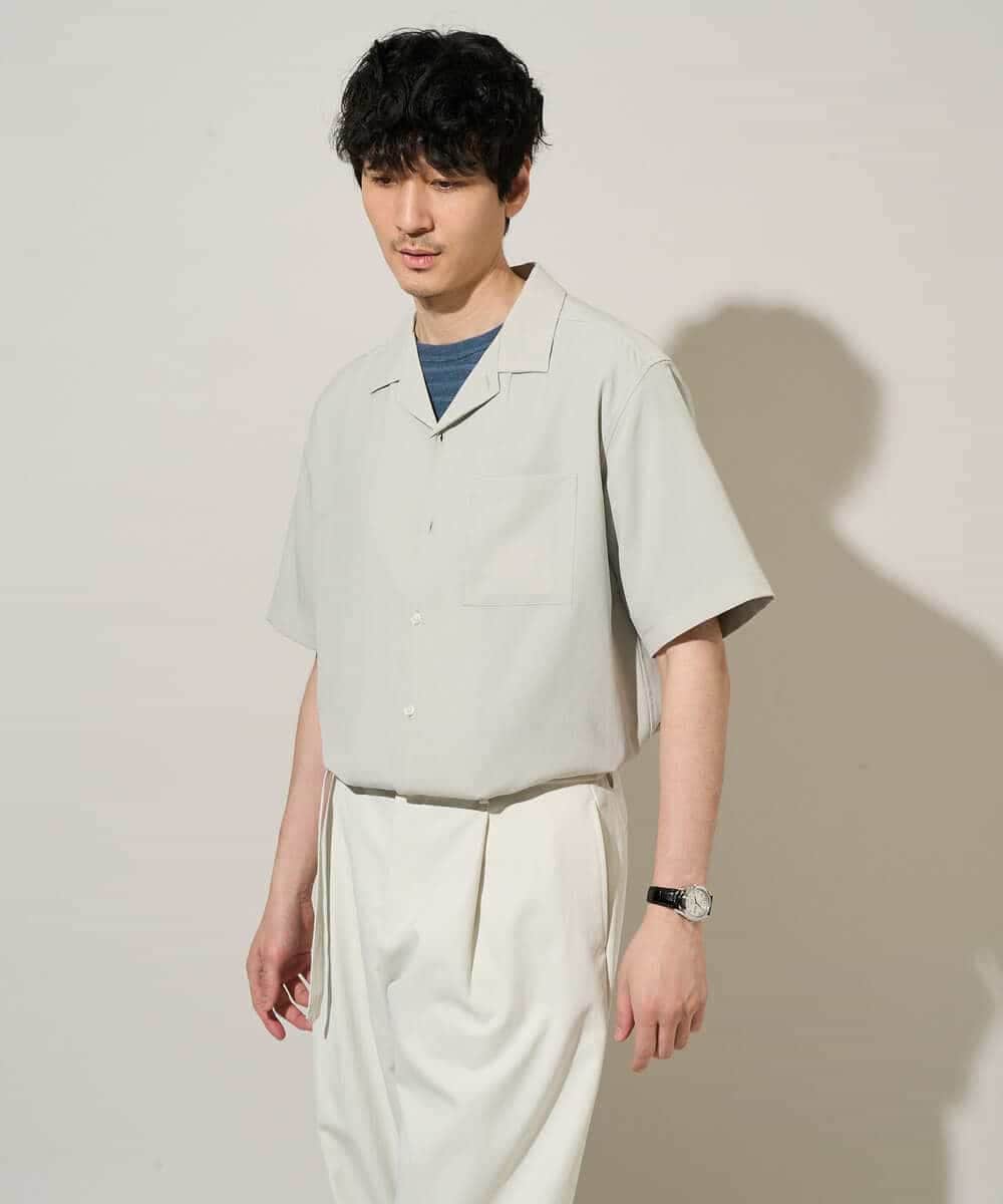 KHBGD78049 a.v.v MEN(アー・ヴェ・ヴェ) 【雑誌MonoMax5月号掲載】リライト　オープンカラーシャツ【イージーケア/洗濯機で洗える/接触冷感/吸水速乾/UVカット/ストレッチ】 ダークグレー