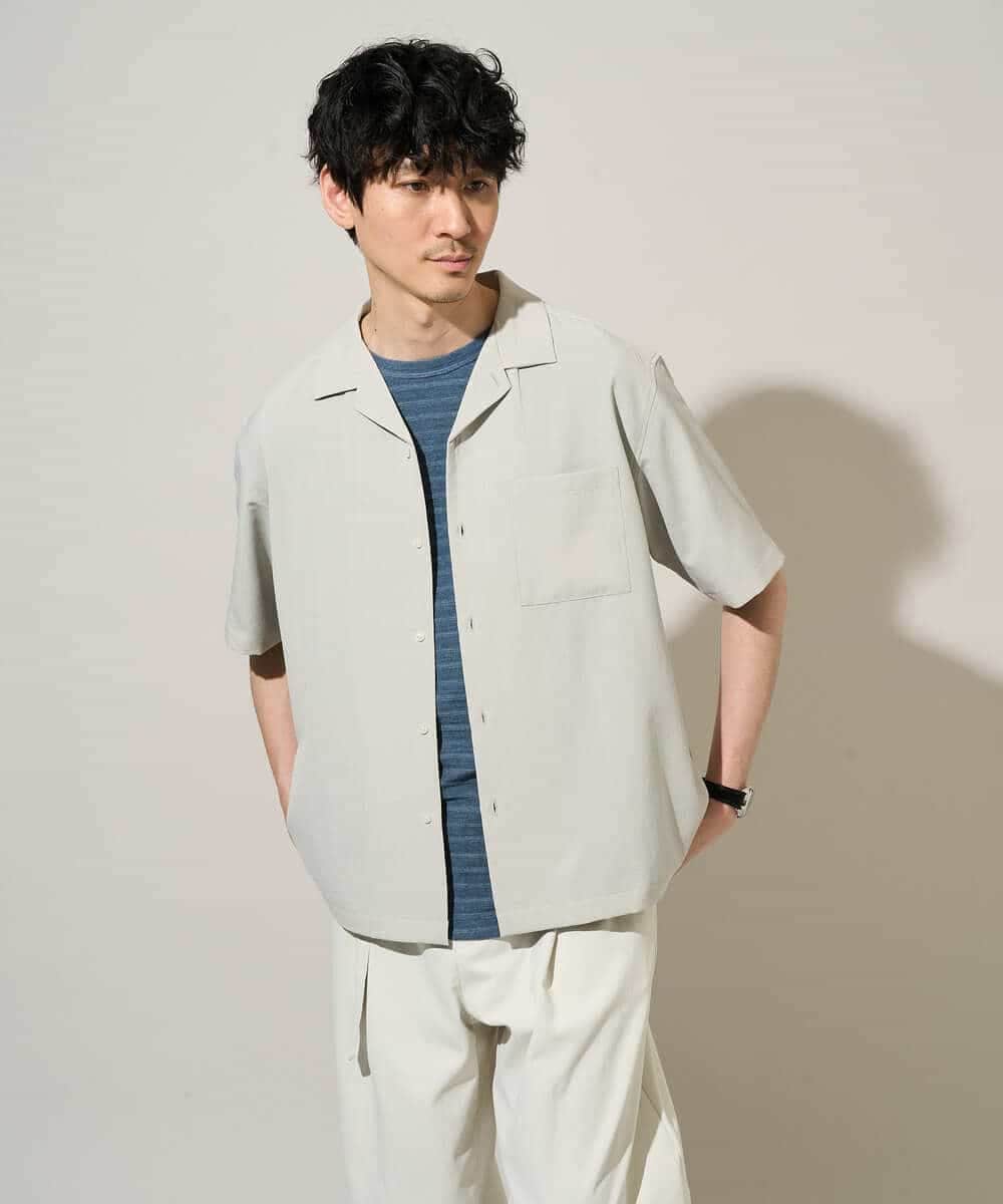 KHBGD78049 a.v.v MEN(アー・ヴェ・ヴェ) 【雑誌MonoMax5月号掲載】リライト　オープンカラーシャツ【イージーケア/洗濯機で洗える/接触冷感/吸水速乾/UVカット/ストレッチ】 ダークグレー