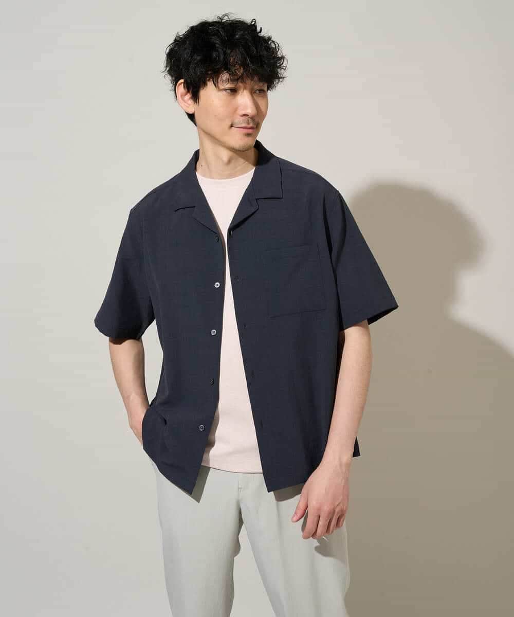 KHBGD78049 a.v.v MEN(アー・ヴェ・ヴェ) 【雑誌MonoMax5月号掲載】リライト　オープンカラーシャツ【イージーケア/洗濯機で洗える/接触冷感/吸水速乾/UVカット/ストレッチ】 ダークグレー