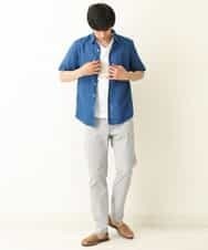 KHBGP74039 a.v.v MEN(アー・ヴェ・ヴェ) 【S-XXL】ハイブリッドリネン半袖シャツ ブルー